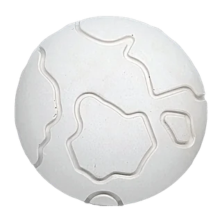 The planet casting, unpainted white plaster: a round planet with raised continent outlines.